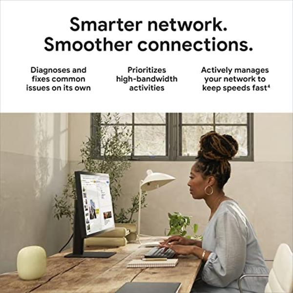Google Nest WiFi Pro - 6E - Sistema Wi-Fi doméstico confiable con alta velocidad y cobertura total - Router de malla - Paquete de 3 - Nieve
