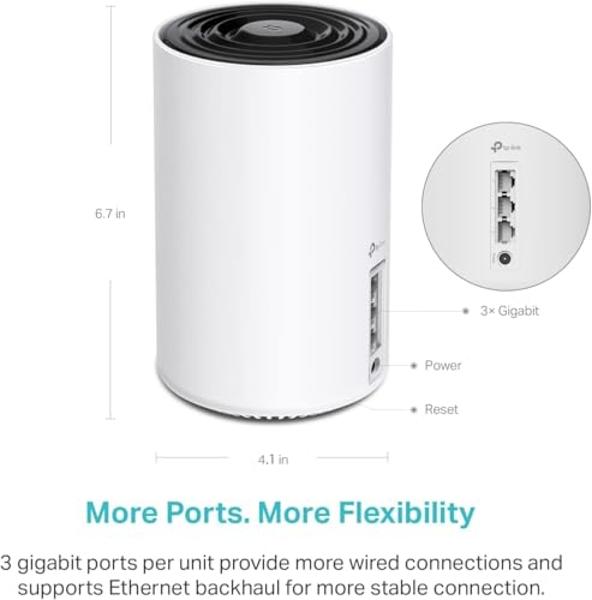 Sistema de malla WiFi 6E tribanda TP-Link Deco AXE5400 (Deco XE75): cubre hasta 518 m², reemplaza enrutador y extensor WiFi, malla con IA, nueva banda de 6 GHz, paquete de 2