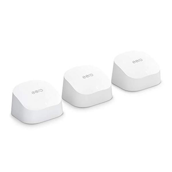 Sistema wifi en malla Amazon eero 6: compatible con planes de Internet de hasta 500 Mbps, cobertura de hasta 417 m², conecta más de 75 dispositivos, paquete de 3 (1 enrutador + 2 e