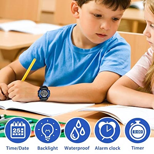 Reloj digital ALPS con correa de goma para niños: resistente al agua y a los golpes, para uso diario.