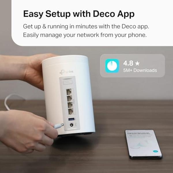 Sistema de malla para todo el hogar TP-Link Tri-Band WiFi 7 BE10000 (Deco BE63): 6 flujos de 10 Gbps, 4 puertos de 2,5 G con backhaul cableado, 4 antenas internas inteligentes, VPN