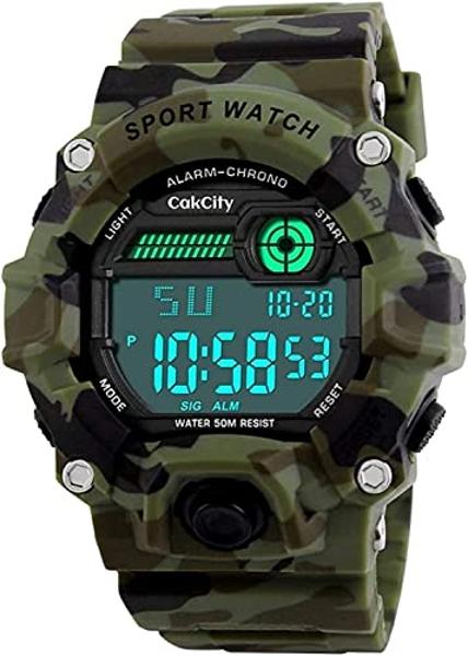 Reloj deportivo LED de camuflaje para niños, resistente al agua, digital, electrónico, informal, militar, con correa de silicona, luminoso, alarma y cronómetro.