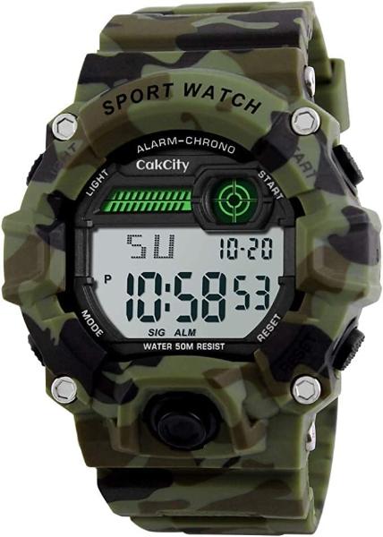 Reloj deportivo LED de camuflaje para niños, resistente al agua, digital, electrónico, informal, militar, con correa de silicona, luminoso, alarma y cronómetro.