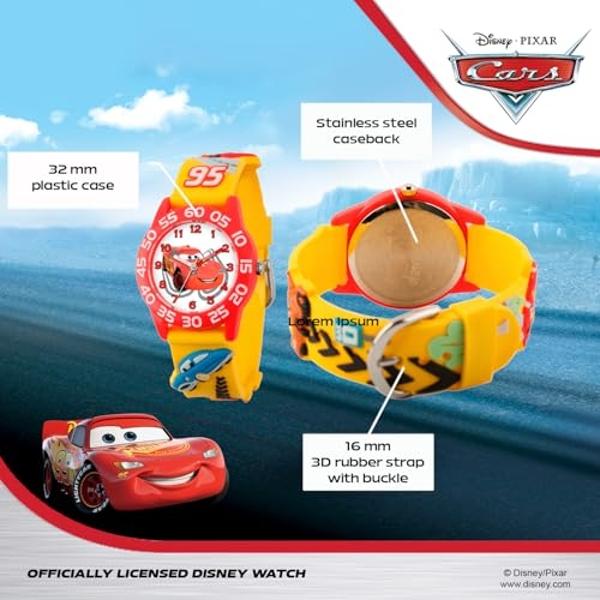 Reloj infantil de Disney Pixar Cars Rayo McQueen - Reloj para niño - Relojes para niños pequeños - Juguetes para niños - Disney Toddler - Para adolescentes - Bisel rojo - Correa am
