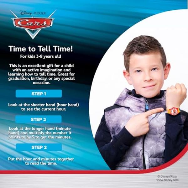 Reloj infantil de Disney Pixar Cars Rayo McQueen - Reloj para niño - Relojes para niños pequeños - Juguetes para niños - Disney Toddler - Para adolescentes - Bisel rojo - Correa am