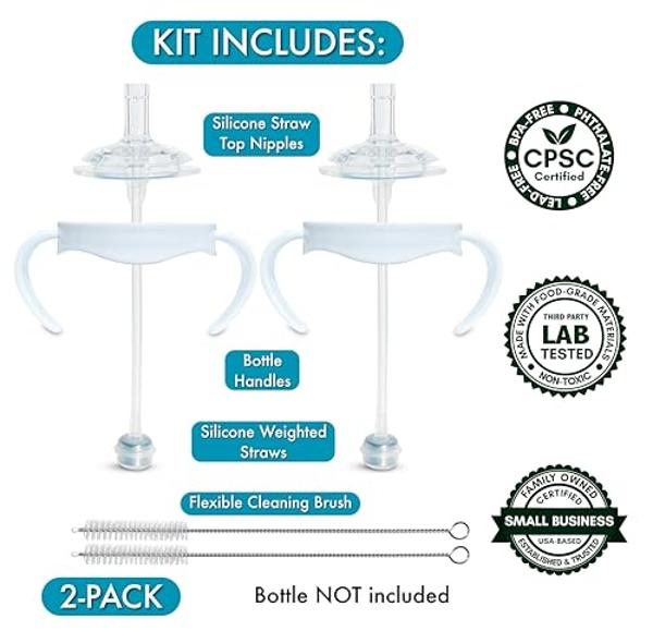Kit de conversión de vaso con pajita para biberones Philips Avent Natural (2 unidades), tetinas de pajita de silicona de grado alimenticio, pajita de silicona con peso, asas para b