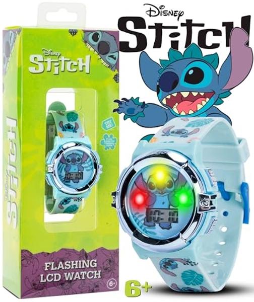 Reloj LCD infantil Disney Stitch: esfera con luz intermitente, pantalla digital de hora, correa ajustable, diseño divertido del personaje, ideal para niños y niñas. Se adapta a muñ