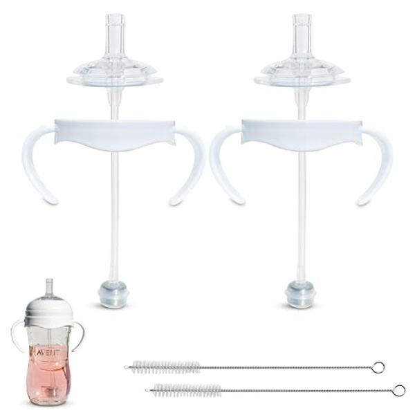 Kit de conversión de vaso con pajita para biberones Philips Avent Natural (2 unidades), tetinas de pajita de silicona de grado alimenticio, pajita de silicona con peso, asas para b