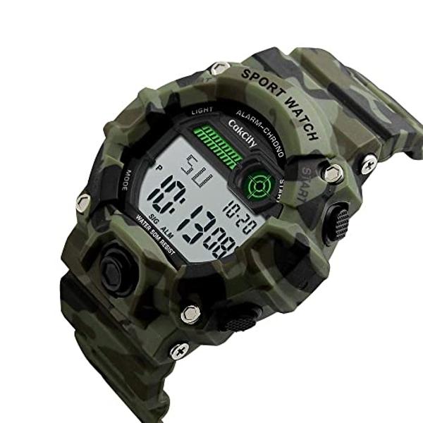 Reloj deportivo LED de camuflaje para niños, resistente al agua, digital, electrónico, informal, militar, con correa de silicona, luminoso, alarma y cronómetro.
