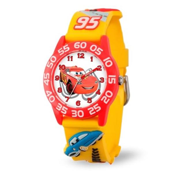 Reloj infantil de Disney Pixar Cars Rayo McQueen - Reloj para niño - Relojes para niños pequeños - Juguetes para niños - Disney Toddler - Para adolescentes - Bisel rojo - Correa am