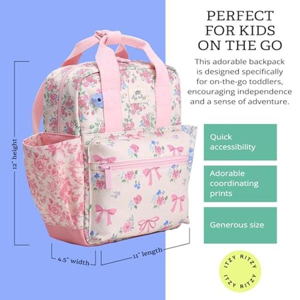 Mochila Itzy Ritzy para niños pequeños - Bolsa de guardería - Cuenta con correas de hombro ajustables, 2 bolsillos laterales y un interior espacioso con forro de tela lavable y eti