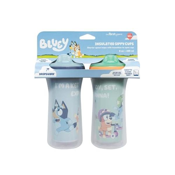 Vasos con aislamiento Bluey de The First Years - Aptos para lavavajillas y a prueba de derrames para niños pequeños - A partir de los 12 meses - 250 ml - 2 unidades