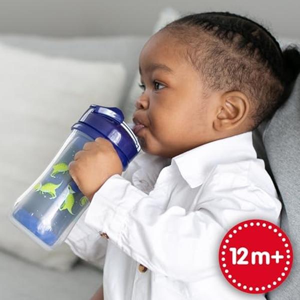 Vaso con tapa y pajita Dr. Brown's Milestones, aislado, azul, 300 ml (10 oz), sin BPA, a partir de los 12 meses