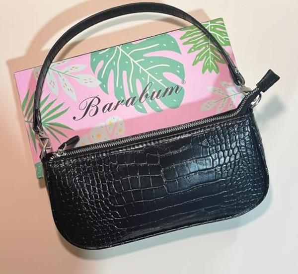 Bolso de mano Barabum estilo retro clásico con cierre de cremallera para mujer (2 negros)
