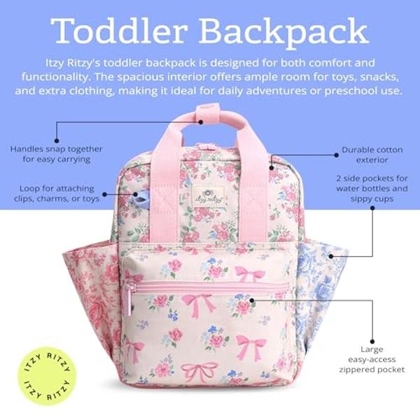 Mochila Itzy Ritzy para niños pequeños - Bolsa de guardería - Cuenta con correas de hombro ajustables, 2 bolsillos laterales y un interior espacioso con forro de tela lavable y eti