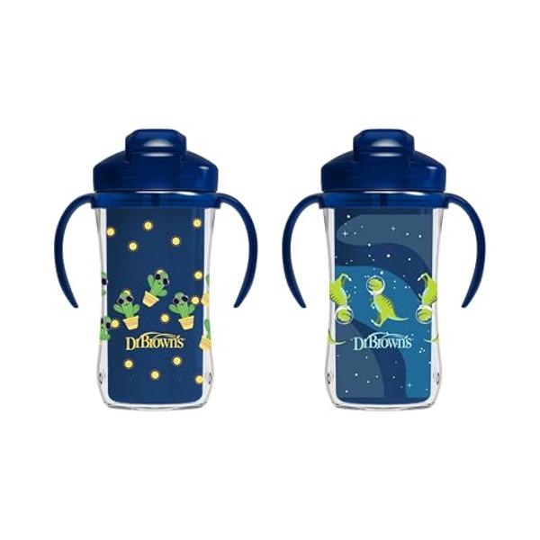 Vaso con tapa y pajita Dr. Brown's Milestones, aislado, azul, 300 ml (10 oz), sin BPA, a partir de los 12 meses