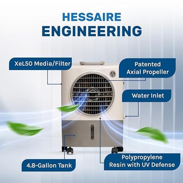 Enfriadores de aire evaporativos portátiles MC18M de 1300 CFM con ventilador de 2 velocidades, 53.4 dB y cobertura de 500 pies cuadrados. Ventilador de enfriamiento portátil de alt