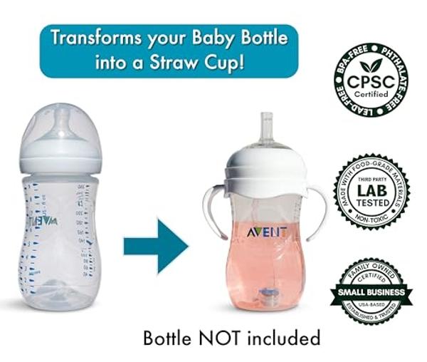 Kit de conversión de vaso con pajita para biberones Philips Avent Natural (2 unidades), tetinas de pajita de silicona de grado alimenticio, pajita de silicona con peso, asas para b