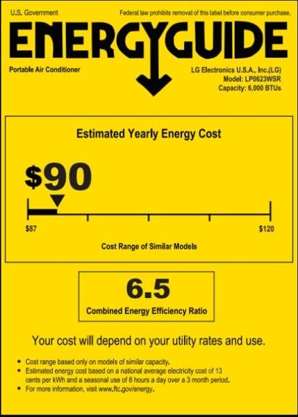 Aire acondicionado portátil LG 6000 BTU SACC/(9700 ASHRAE) Enfría 260 pies cuadrados Fácil instalación y control remoto Pantalla LCD Aire acondicionado ecológico para habitaciones 
