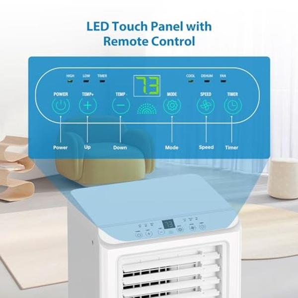 Aire acondicionado portátil VAGKRI de 14 000 BTU, 3 en 1 con ventilador y deshumidificador, enfría hasta 65 m², de bajo consumo, con control remoto, modos de suspensión y temporiza