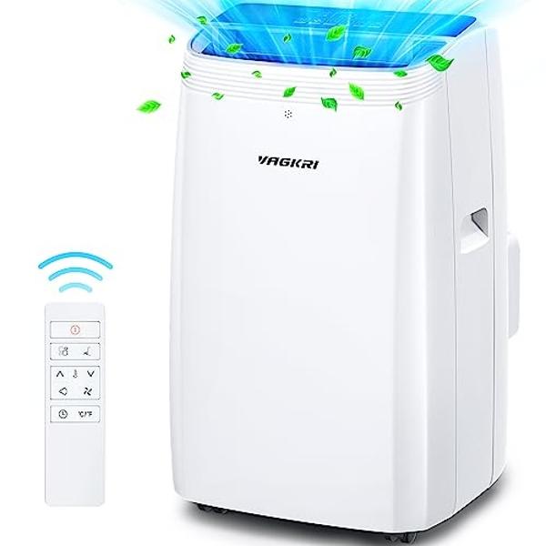 Aire acondicionado portátil VAGKRI de 14 000 BTU, 3 en 1 con ventilador y deshumidificador, enfría hasta 65 m², de bajo consumo, con control remoto, modos de suspensión y temporiza