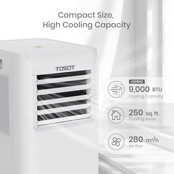 Aire acondicionado TOSOT de 9000 BTU, fácil de instalar, silencioso, portátil 3 en 1, deshumidificador y ventilador para habitaciones de hasta 23 m², serie Aovia, color blanco.