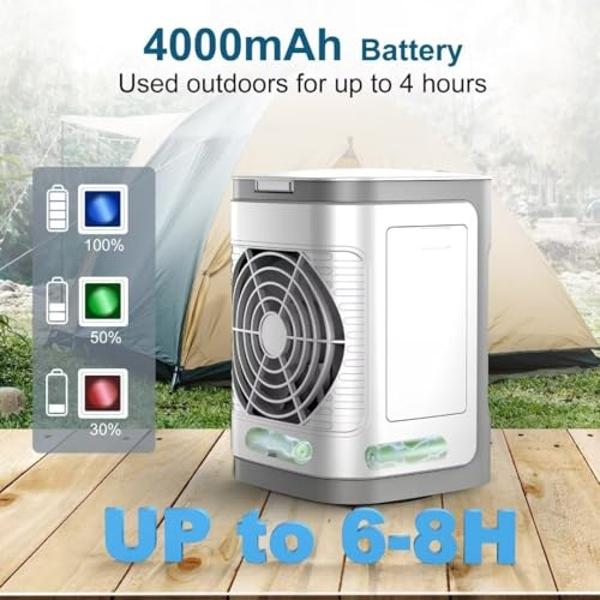 Aires acondicionados portátiles, enfriador evaporativo 3 en 1 con 4 paquetes de hielo, tanque de agua de 3 L, temporizador de 7 horas para apagado automático, enfriador de aire por