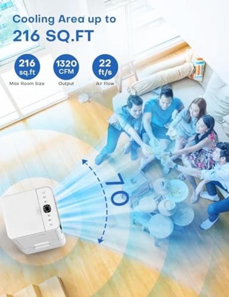 Aires acondicionados portátiles, enfriador evaporativo 3 en 1 con 4 paquetes de hielo, tanque de agua de 3 L, temporizador de 7 horas para apagado automático, enfriador de aire por
