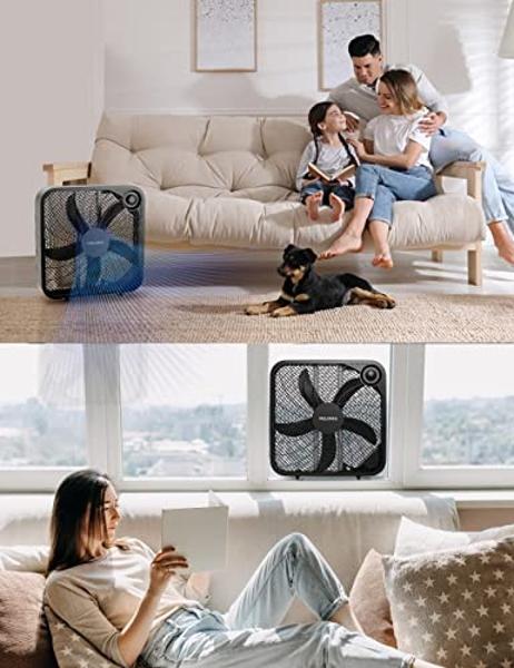 Ventilador de caja Pelonis de 20 pulgadas: 3 velocidades ajustables para un nivel de ruido ideal para dormir. La tecnología de 5 aspas proporciona un flujo de aire potente para com