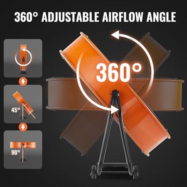 Ventilador industrial de tambor VEVOR de 24", 8900 CFM, alta velocidad, control de velocidad continuo, inclinación ajustable de 360°, ventilador de piso de alta resistencia para al