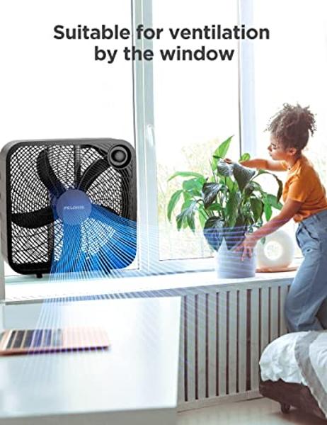 Ventilador de caja Pelonis de 20 pulgadas: 3 velocidades ajustables para un nivel de ruido ideal para dormir. La tecnología de 5 aspas proporciona un flujo de aire potente para com