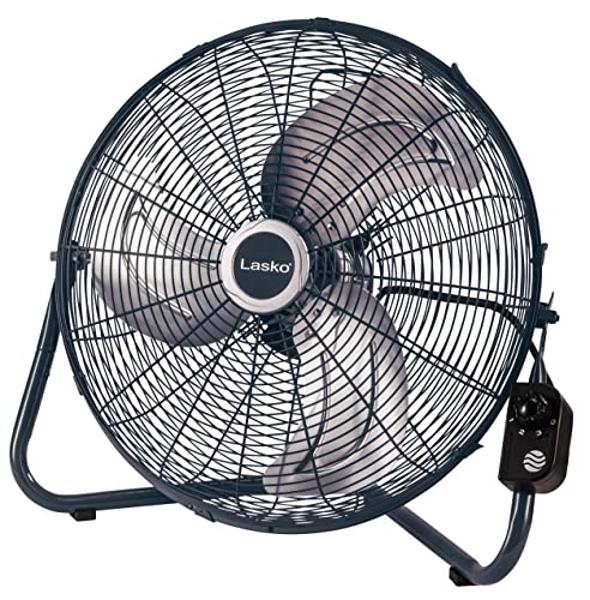 Ventilador Lasko de alta velocidad con QuickMount para suelo o pared, 3 potentes velocidades para garaje, taller y ático, 20", plateado/negro, H20610
