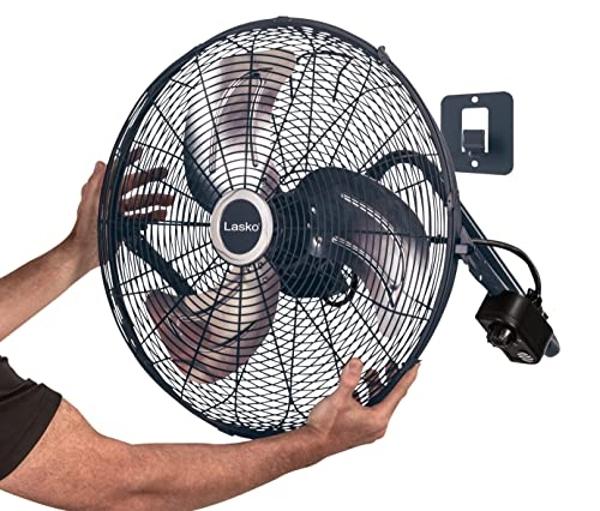 Ventilador Lasko de alta velocidad con QuickMount para suelo o pared, 3 potentes velocidades para garaje, taller y ático, 20", plateado/negro, H20610