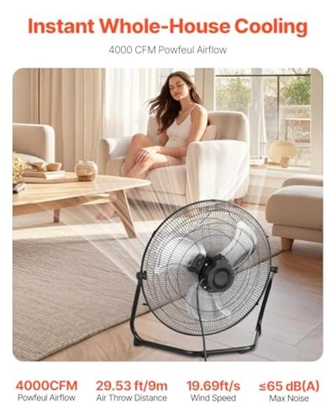 Ventilador industrial de tambor VEVOR de 24", 8900 CFM, alta velocidad, control de velocidad continuo, inclinación ajustable de 360°, ventilador de piso de alta resistencia para al