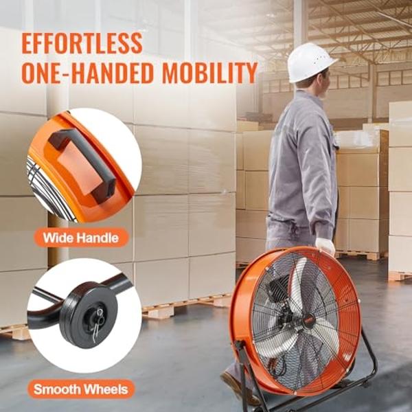 Ventilador industrial de tambor VEVOR de 24", 8900 CFM, alta velocidad, control de velocidad continuo, inclinación ajustable de 360°, ventilador de piso de alta resistencia para al