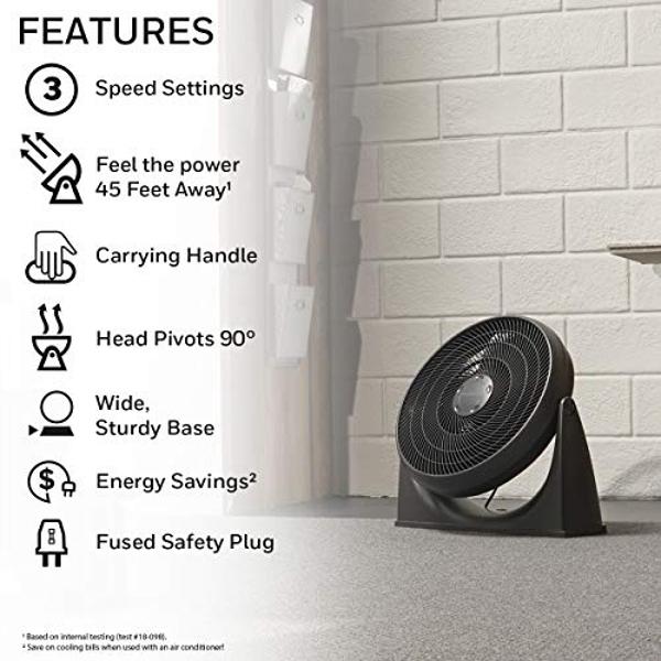 Ventilador de piso turbo Honeywell de 3 velocidades y 3 aspas, color negro, de 18 pulgadas