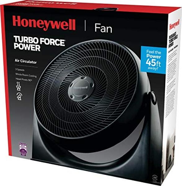 Ventilador de piso turbo Honeywell de 3 velocidades y 3 aspas, color negro, de 18 pulgadas