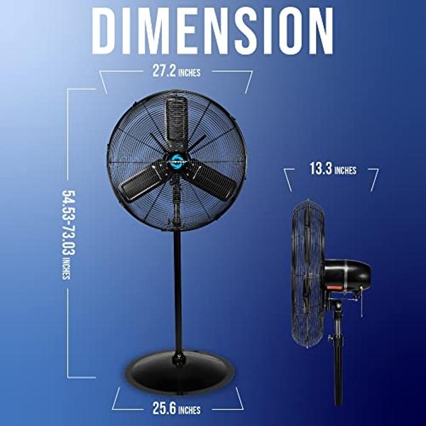 Ventilador oscilante de pedestal metálico Tornado de 24" para exteriores, con clasificación IPX4, resistente al agua - 7600 CFM - cETL