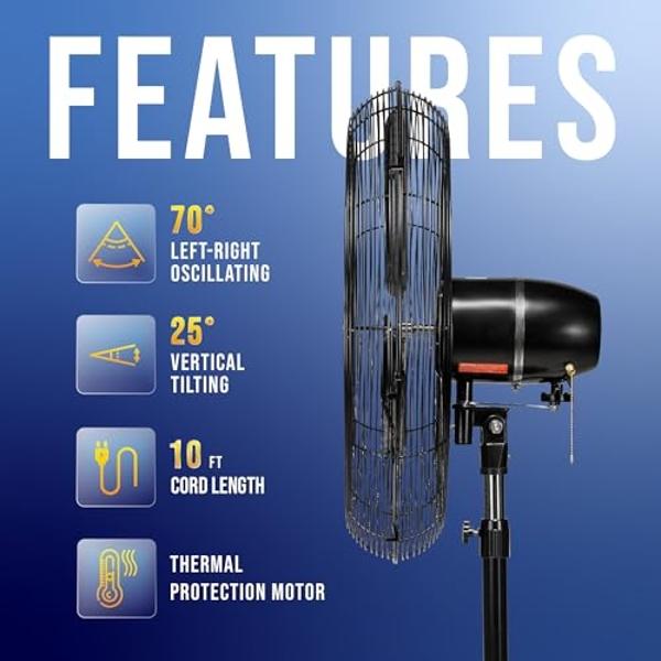 Ventilador oscilante de pedestal metálico Tornado de 24" para exteriores, con clasificación IPX4, resistente al agua - 7600 CFM - cETL