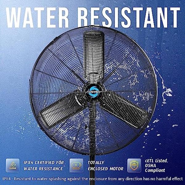 Ventilador oscilante de pedestal metálico Tornado de 24" para exteriores, con clasificación IPX4, resistente al agua - 7600 CFM - cETL