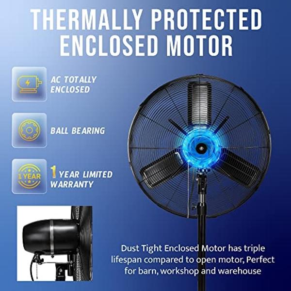 Ventilador oscilante de pedestal metálico Tornado de 24" para exteriores, con clasificación IPX4, resistente al agua - 7600 CFM - cETL