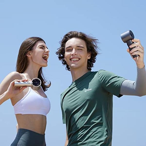 Ventilador portátil JISULIFE, velocidad ajustable (1-100), mini ventilador turbo con batería recargable de 5000 mAh, cuerpo de metal, pantalla digital, ideal para viajes, camping y