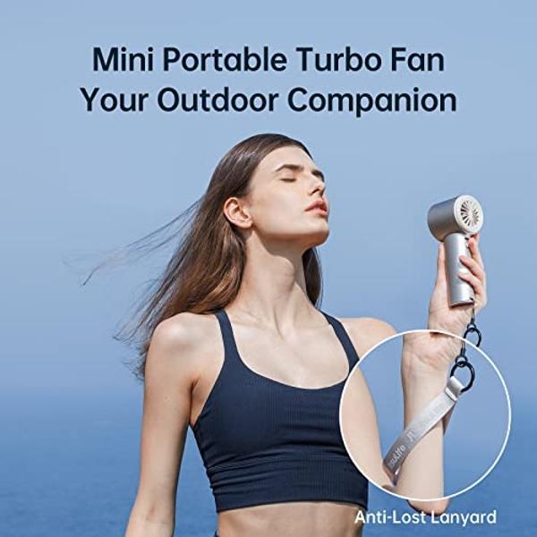 Ventilador portátil JISULIFE, velocidad ajustable (1-100), mini ventilador turbo con batería recargable de 5000 mAh, cuerpo de metal, pantalla digital, ideal para viajes, camping y