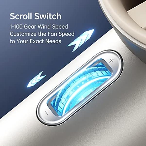 Ventilador portátil JISULIFE, velocidad ajustable (1-100), mini ventilador turbo con batería recargable de 5000 mAh, cuerpo de metal, pantalla digital, ideal para viajes, camping y