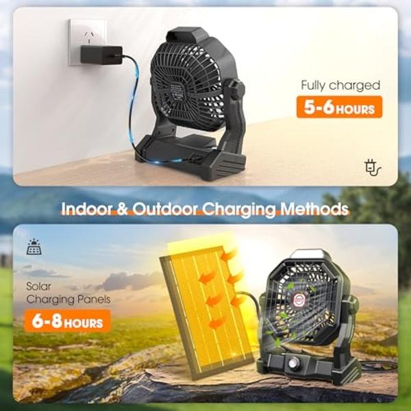 Ventilador portátil con clip y luz xasla de 10000 mAh, 8 pulgadas, batería recargable, 24 horas de duración, silencioso, para camping, pantalla digital, 3 velocidades, rotación de 