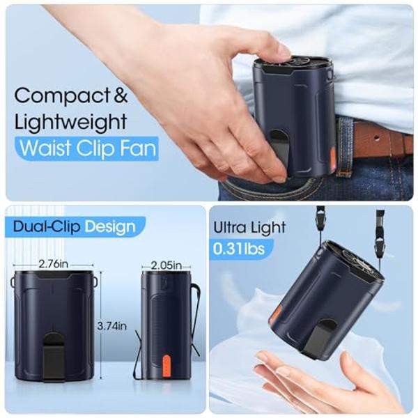 Ventilador portátil recargable Heelkl 2025 AI, 4 velocidades, 6600 RPM, potente flujo de aire, ventilador de cintura personal con hasta 25 horas de autonomía, ventilador de cuello 