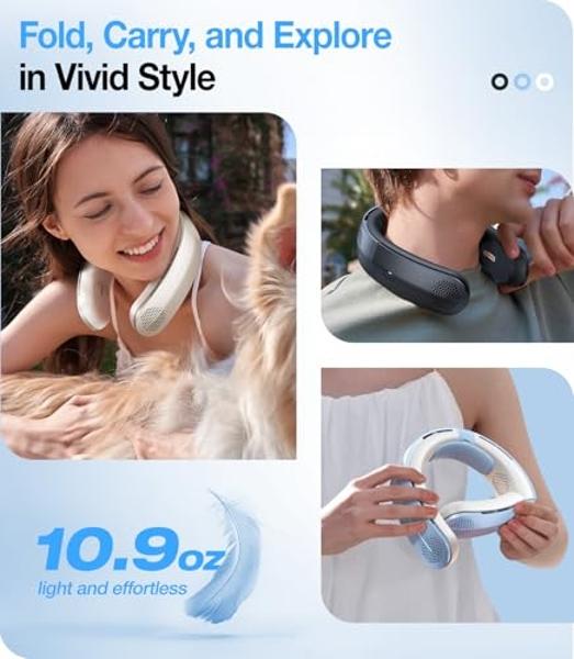 Ventilador de cuello TORRAS COOLiTE, flujo de aire turbo de 8450 RPM, ventilador de cuello que sopla aire frío con batería de 14 horas, ventilador de cuello recargable, ventilador 