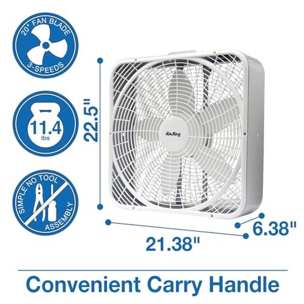 Ventilador de caja Air King 9723 de 20 pulgadas y 3 velocidades, color blanco