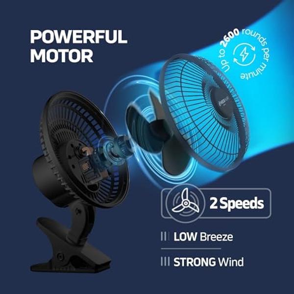 Ventilador portátil de escritorio o con clip NEXAIR de 6 pulgadas con dos velocidades silenciosas: pequeño ventilador personal para escritorio, hogar, dormitorio y oficina, inclina