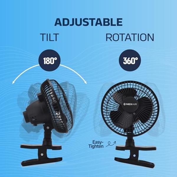 Ventilador portátil de escritorio o con clip NEXAIR de 6 pulgadas con dos velocidades silenciosas: pequeño ventilador personal para escritorio, hogar, dormitorio y oficina, inclina